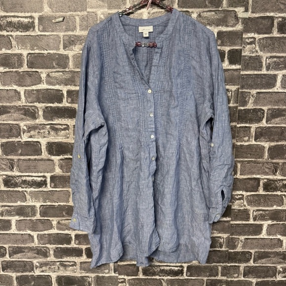 J. Jill Tops - J. Jill love linen button down shirt chambray shirt 100% linen blue blouse top